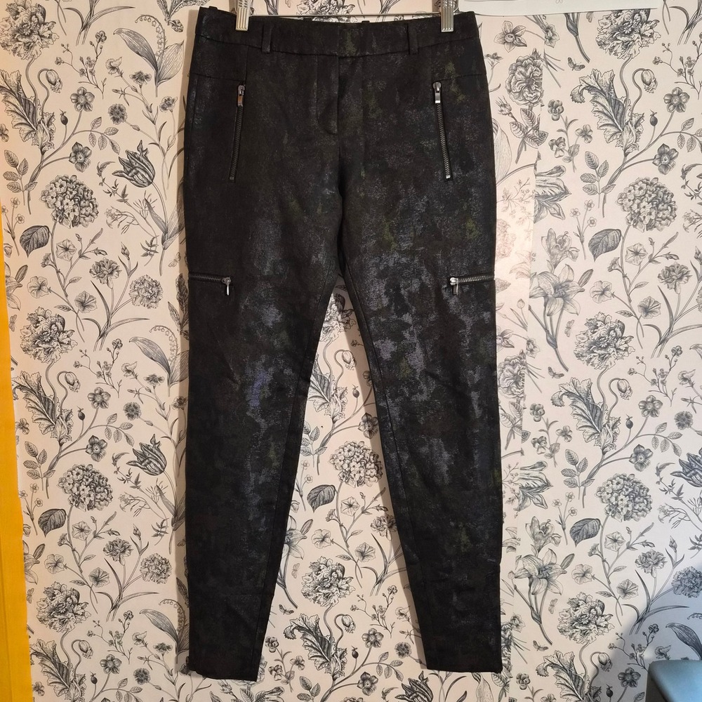 Hugo Boss HUGO Womens Metallic Skinny Zipper Pants Black Size 4 Rock Chic Biker